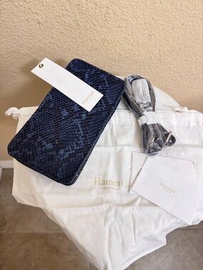NWT HAMMITT 424-French Navy Snake style leather Classic trendy crossbody bag